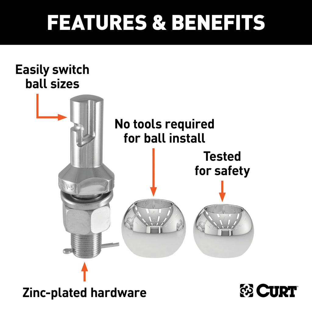 CURT 42178 Switch Ball Trailer Ball Set (1-7/8" & 2" Balls, 1" x 2-1/4" Shank)