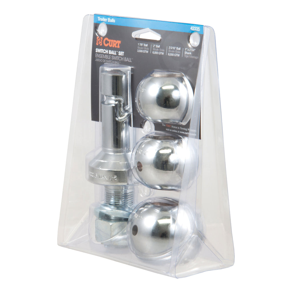 CURT 42225 Switch Ball Trailer Ball Set (1-7/8", 2" & 2-5/16" Balls, 1" x 2-1/4" Shank)