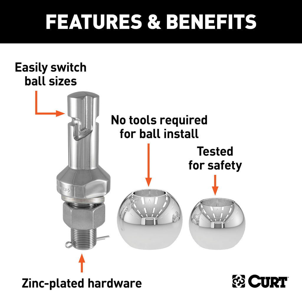 CURT 42280 Switch Ball Trailer Ball Set (2" & 2-5/16" Balls, 1" x 2-1/4" Shank)