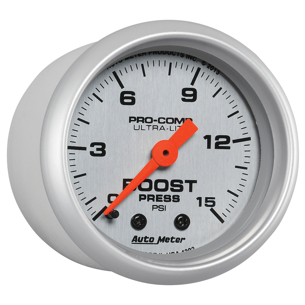 AutoMeter 4302 GAUGE, BOOST, 2 1/16", 15PSI, MECHANICAL, ULTRA-LITE