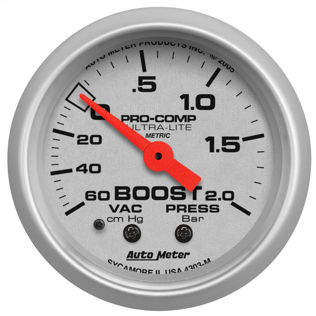 AutoMeter 4303-M GAUGE, VAC/BOOST, 2 1/16", 60CMHG - 2.0BAR, MECHANICAL, ULTRA-LITE