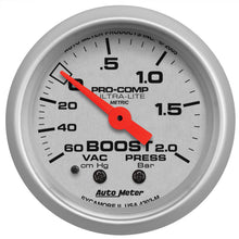 Load image into Gallery viewer, AutoMeter 4303-M GAUGE, VAC/BOOST, 2 1/16", 60CMHG - 2.0BAR, MECHANICAL, ULTRA-LITE
