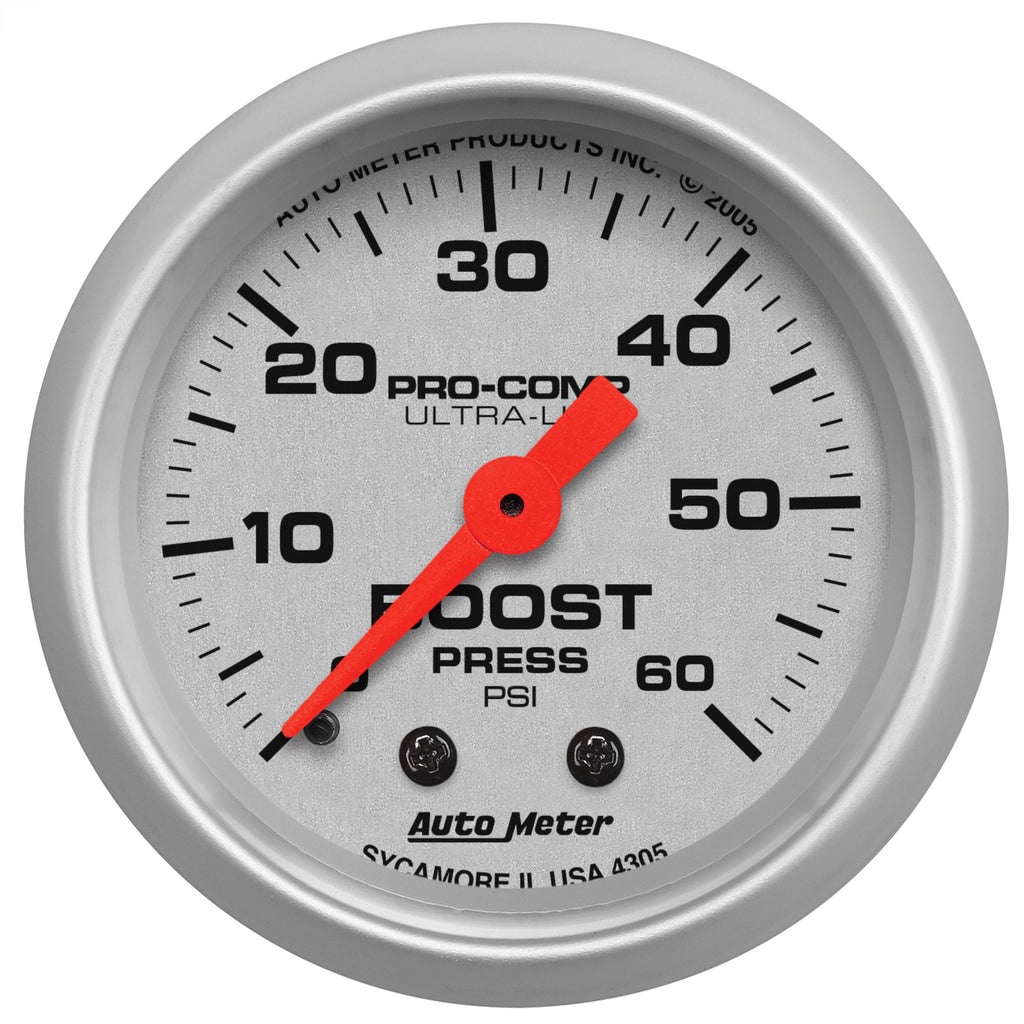 AutoMeter 4305 GAUGE, BOOST, 2 1/16", 60PSI, MECHANICAL, ULTRA-LITE