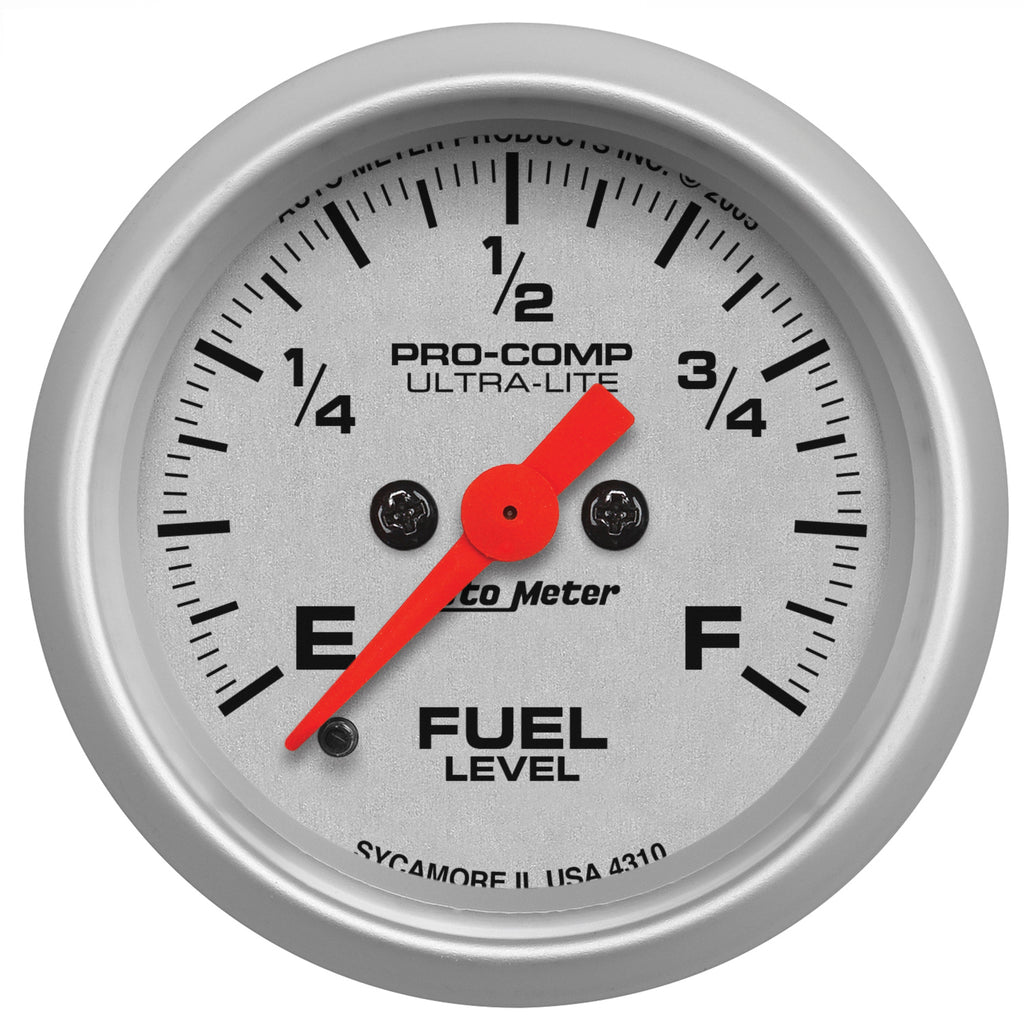 AutoMeter 4310 GAUGE, FUEL LEVEL, 2 1/16", 0-280O PROGRAMMABLE, ULTRA-LITE