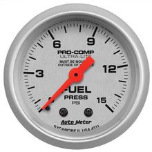 Load image into Gallery viewer, AutoMeter 4311 GAUGE, FUEL PRESSURE, 2 1/16", 15PSI, MECHANICAL, ULTRA-LITE