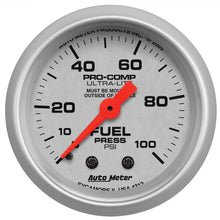 Load image into Gallery viewer, AutoMeter 4312 GAUGE, FUEL PRESSURE, 2 1/16", 100PSI, MECHANICAL, ULTRA-LITE