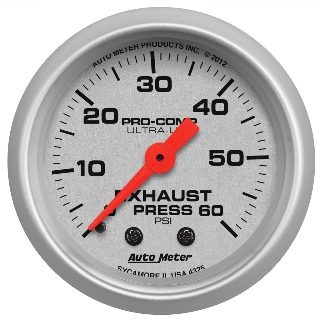 AutoMeter 4325 GAUGE, EXHAUST PRESS, 2 1/16", 60PSI, MECHANICAL, ULTRA-LITE