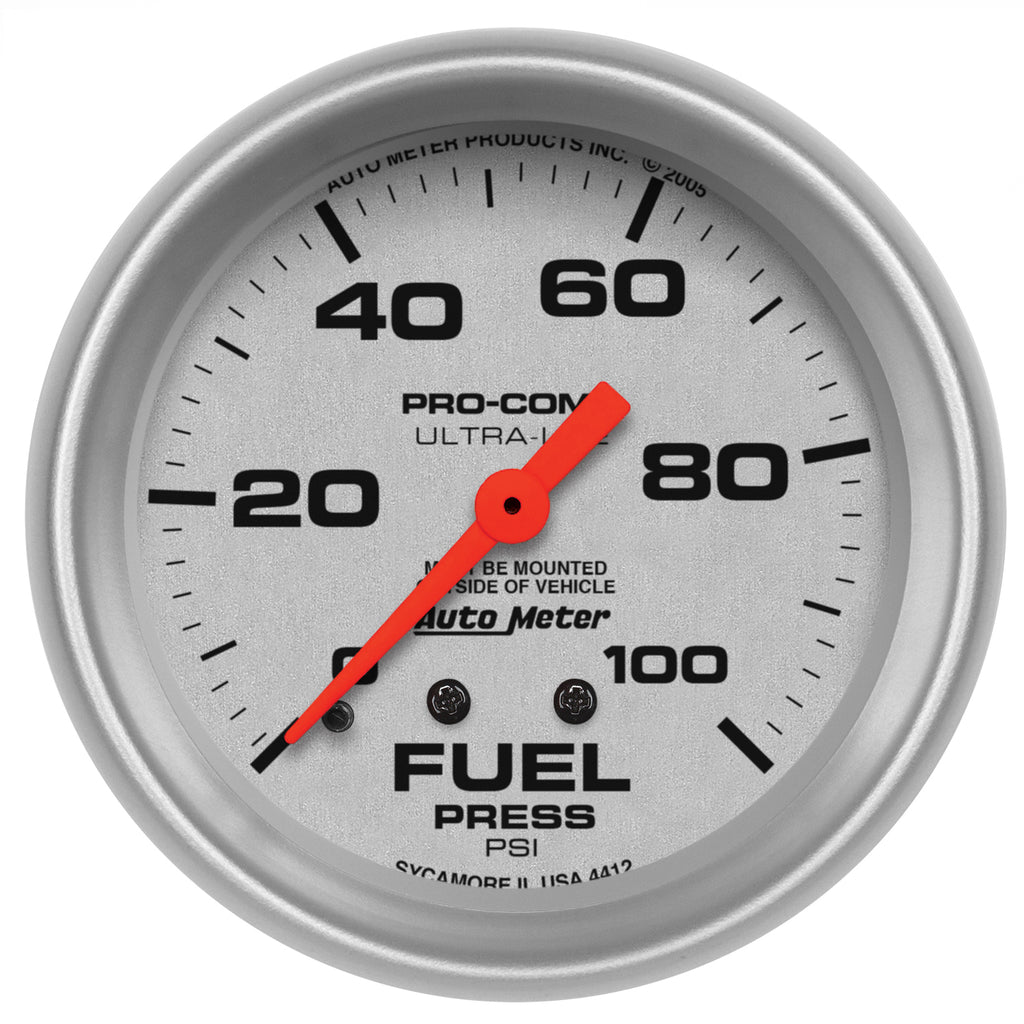 AutoMeter 4412 GAUGE, FUEL PRESSURE, 2 5/8", 100PSI, MECHANICAL, ULTRA-LITE