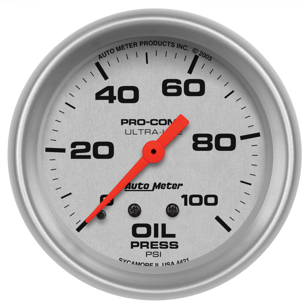 AutoMeter 4421 GAUGE, OIL PRESSURE, 2 5/8", 100PSI, MECHANICAL, ULTRA-LITE