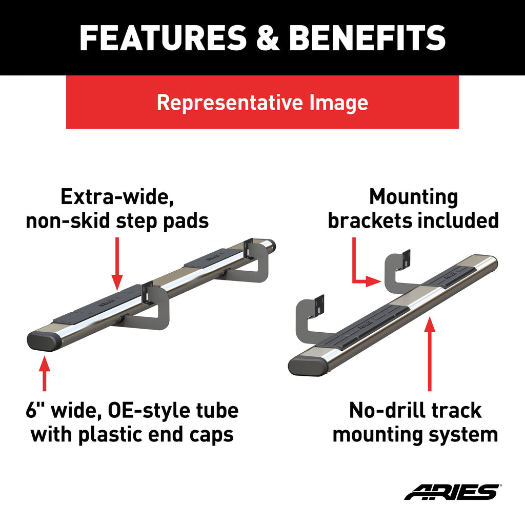 ARIES 4444003 6in. x 91in. Polished Stainless Oval Side Bars; Select Chevrolet and GMC Trucks - Truck Part Superstore