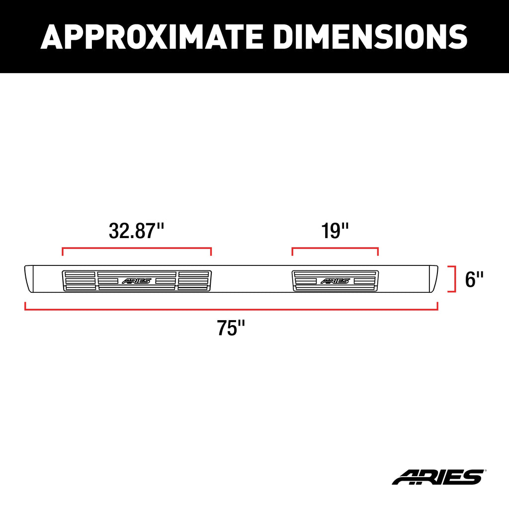 ARIES 4444016 6in. x 75in. Polished Stainless Oval Side Bars; Select Ford Expedition - Truck Part Superstore