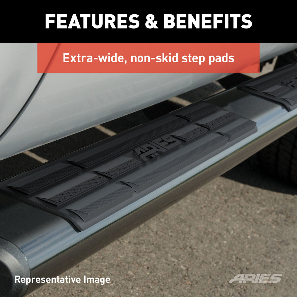 ARIES 4445003 6in. x 91in. Black Aluminum Oval Side Bars; Select Chevrolet; GMC - Truck Part Superstore