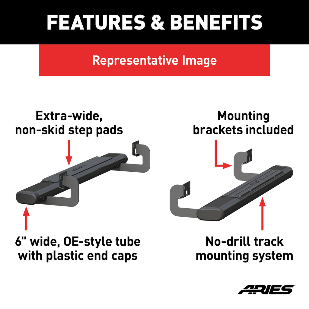 ARIES 4445028 6in. x 53in. Black Aluminum Oval Side Bars; Select Ford F-Series - Truck Part Superstore