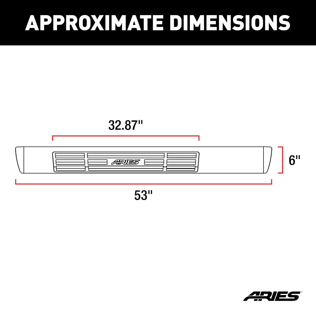 ARIES 4445040 6in. x 53in. Black Aluminum Oval Side Bars; Select Chevrolet Silverado; GMC Sier - Truck Part Superstore
