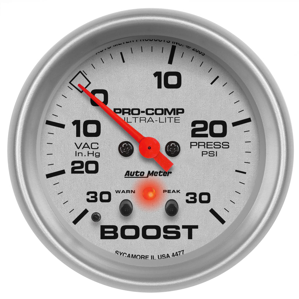AutoMeter 4477 GAUGE, VAC/BOOST, 2 5/8", 30INHG-30PSI, STEPPER MOTOR W/PEAK & WARN, ULTRA-LITE