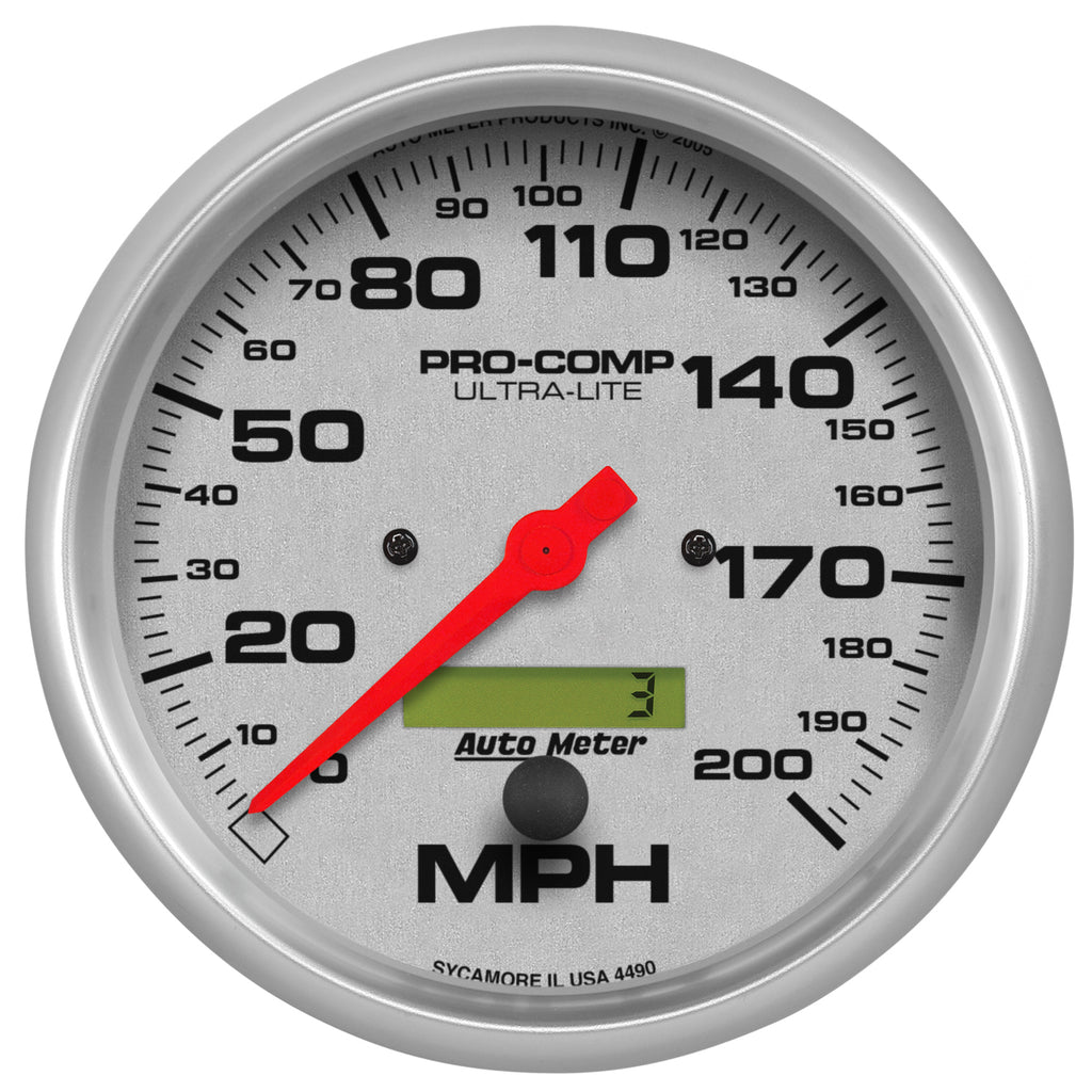 AutoMeter 4490 GAUGE, SPEEDO, 5", 200MPH, ELEC. PROGRAM W/ LCD ODO, ULTRA-LITE