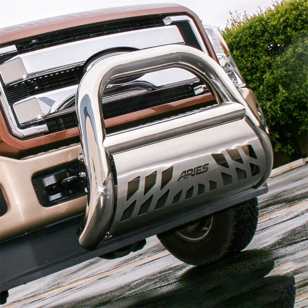 ARIES 45-4013 Big Horn 4in. Polished Stainless Bull Bar; Select Silverado; Sierra 2500; 3500 H - Truck Part Superstore