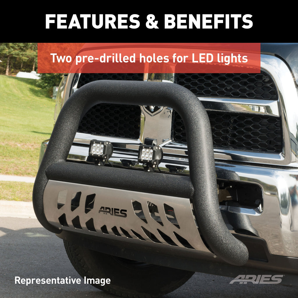 ARIES 45-5005 Big Horn 4in. Polished Stainless Bull Bar; Select Dodge; Ram 1500 - Truck Part Superstore