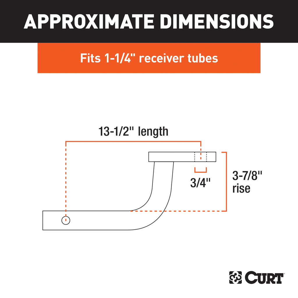 CURT 45000 Class 2 Ball Mount (1-1/4" Shank, 3,500 lbs., 3-7/8" Rise, 13-1/2" Long)