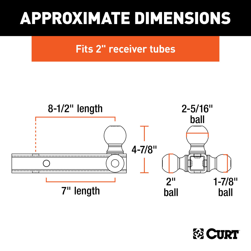 CURT 45001 Multi-Ball Mount (2" Hollow Shank, 1-7/8", 2" & 2-5/16" Chrome Balls)