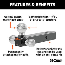 Load image into Gallery viewer, CURT 45001 Multi-Ball Mount (2" Hollow Shank, 1-7/8", 2" &amp; 2-5/16" Chrome Balls)