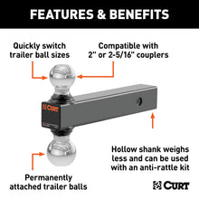 Load image into Gallery viewer, CURT 45002 Multi-Ball Mount (2" Hollow Shank, 2" &amp; 2-5/16" Chrome Balls)