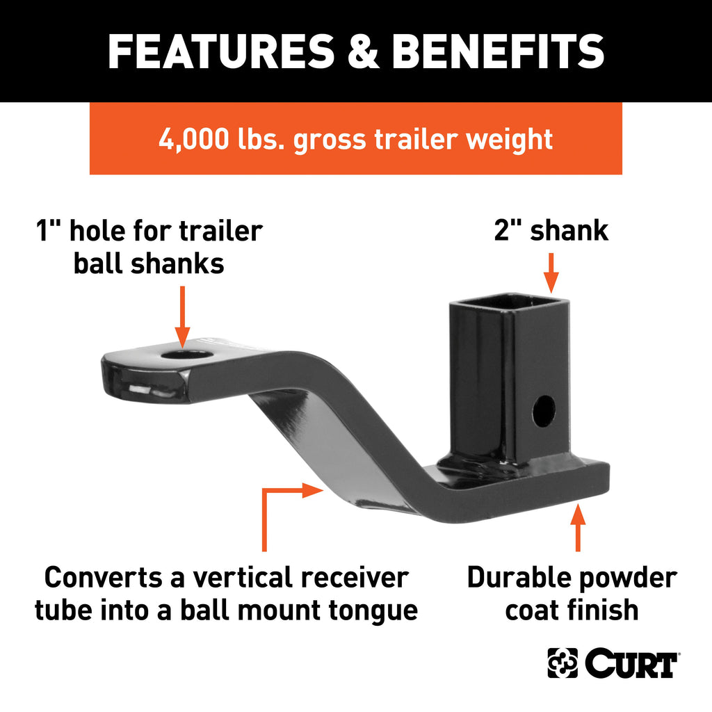 CURT 45003 Vertical Receiver Ball Mount (2" Shank, 4,000 lbs.)