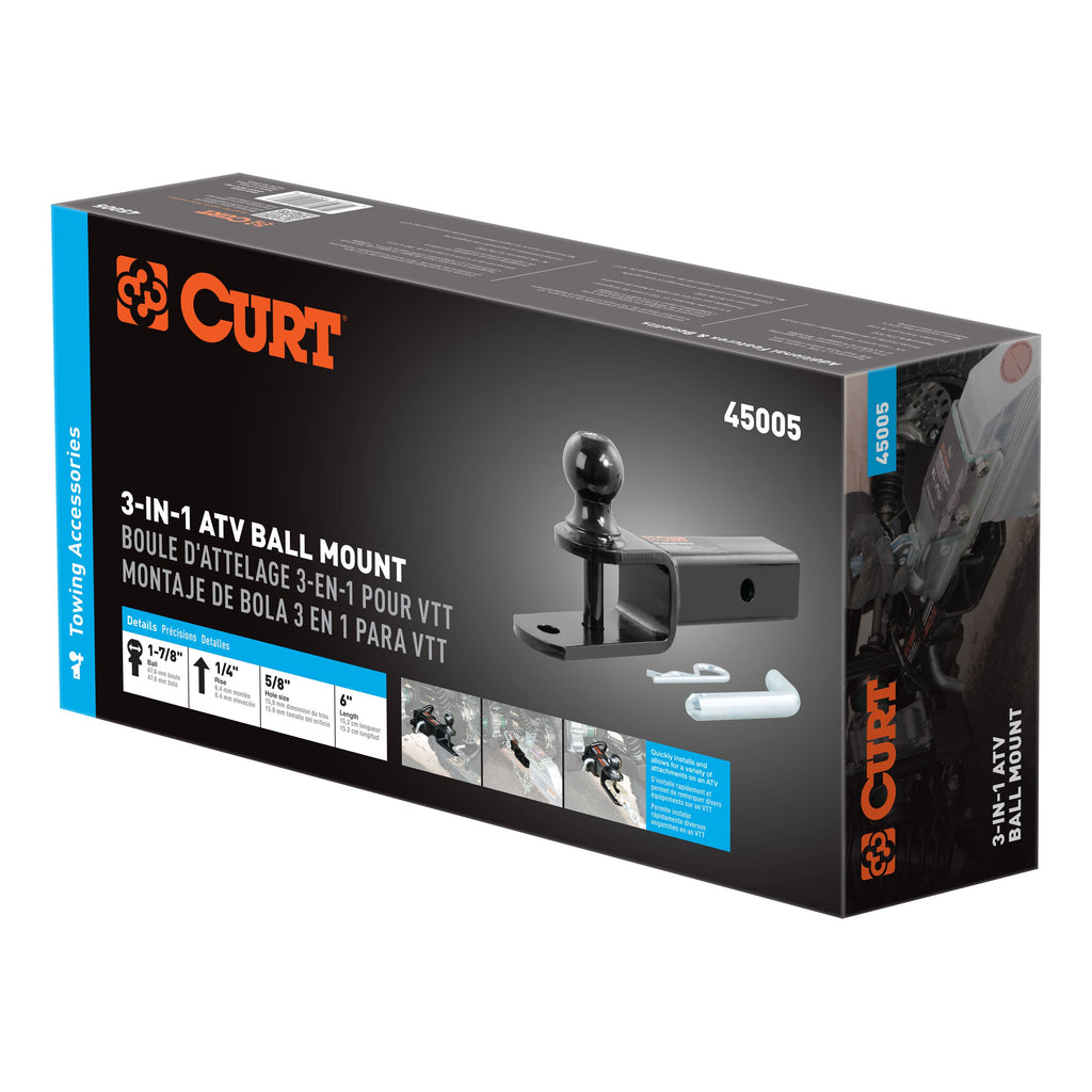 CURT 45005 3-in-1 ATV Ball Mount with 2" Shank and 1-7/8" Trailer Ball
