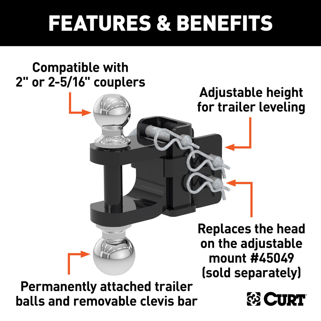 CURT 45008 Replacement Adjustable Multipurpose Ball Mount Head (Fits #45049)