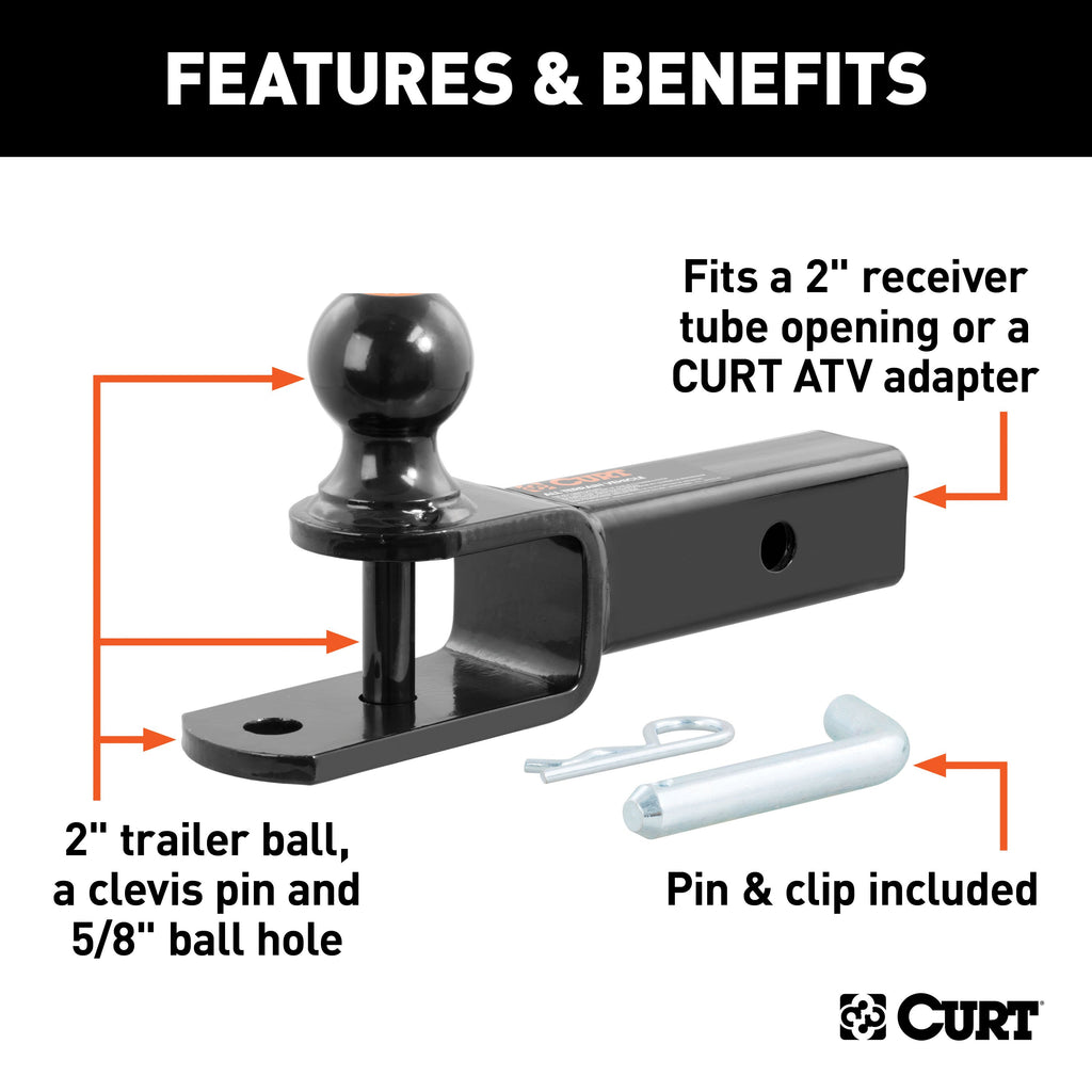CURT 45009 3-in-1 ATV Ball Mount with 2" Shank and 2" Trailer Ball