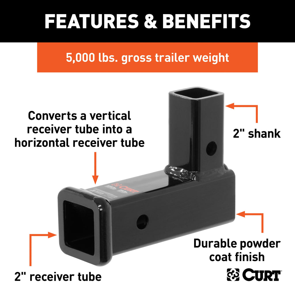 CURT 45013 Vertical Receiver Adapter (2" Shank, 5,000 lbs.)