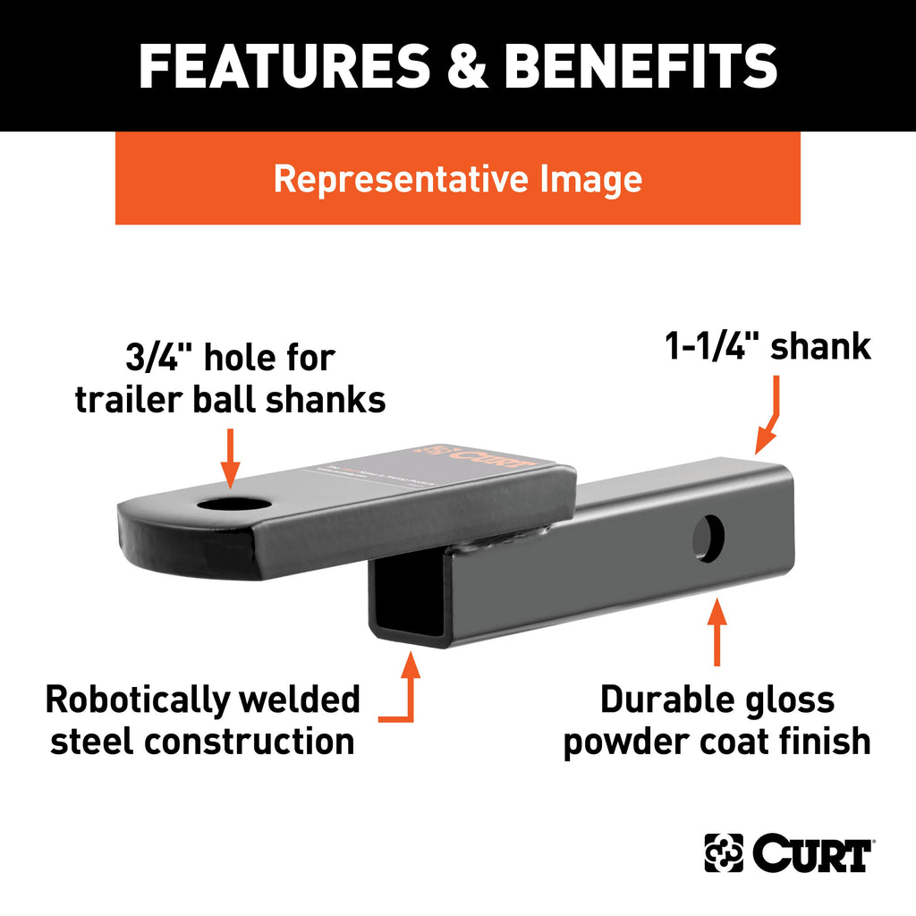 CURT 45019 Class 1 Ball Mount (1-1/4" Shank, 2,000 lbs., 1-1/4" Drop, 9-3/4" Long)