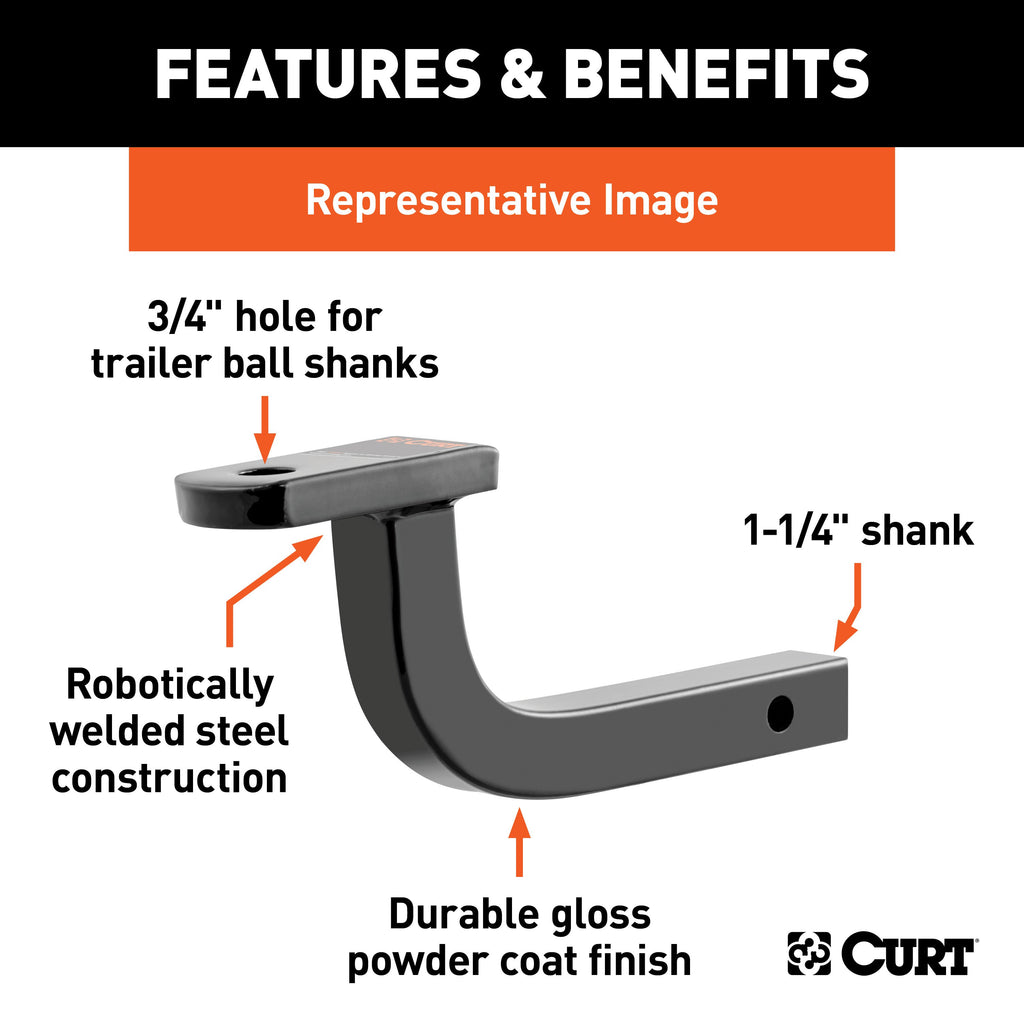 CURT 45024 Class 1 Ball Mount (1-1/4" Shank, 2,000 lbs., 5" Rise, 9-9/16" Long)