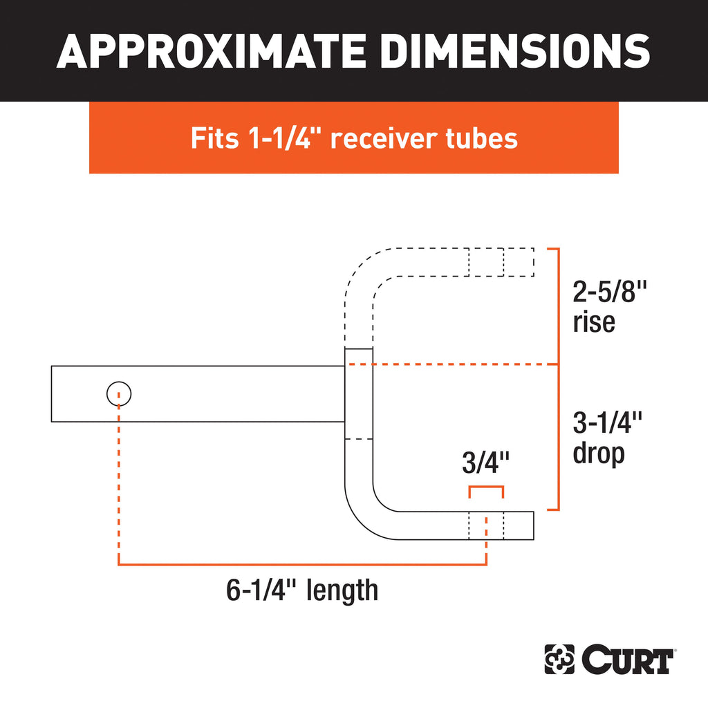 CURT 45027 Class 1 Ball Mount (1-1/4" Shank, 2,000 lbs., 3-1/4" Drop, 6-1/4" Long)