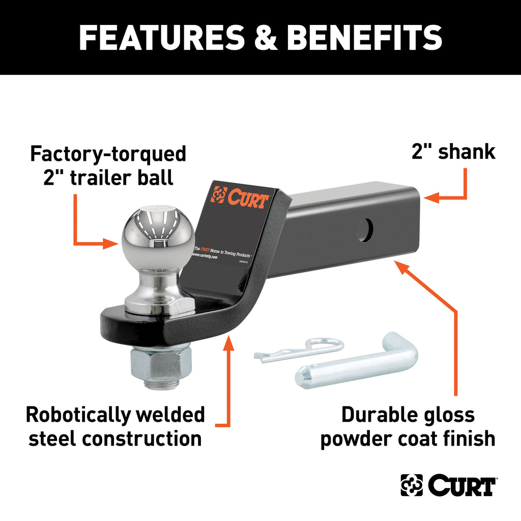 CURT 45036 Loaded Ball Mount with 2" Ball (2" Shank, 7,500 lbs., 2" Drop)