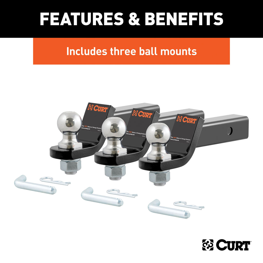 CURT 45037 Loaded Ball Mounts with 2" Balls (2" Shank, 7,500 lbs., 2" Drop, 3-Pack)