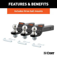 Load image into Gallery viewer, CURT 45037 Loaded Ball Mounts with 2" Balls (2" Shank, 7,500 lbs., 2" Drop, 3-Pack)