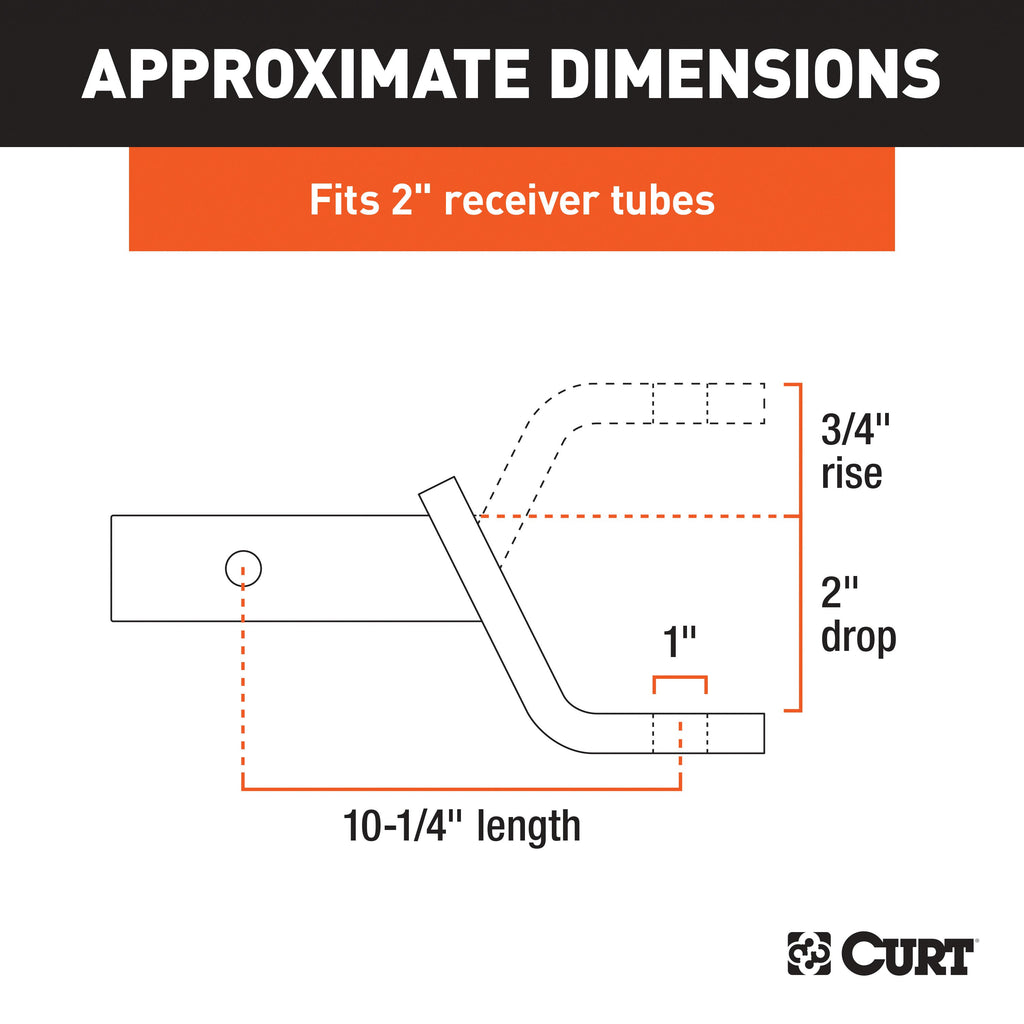 CURT 45040 Class 3 Ball Mount (2" Shank, 7,500 lbs., 2" Drop, 10-1/4" Long)