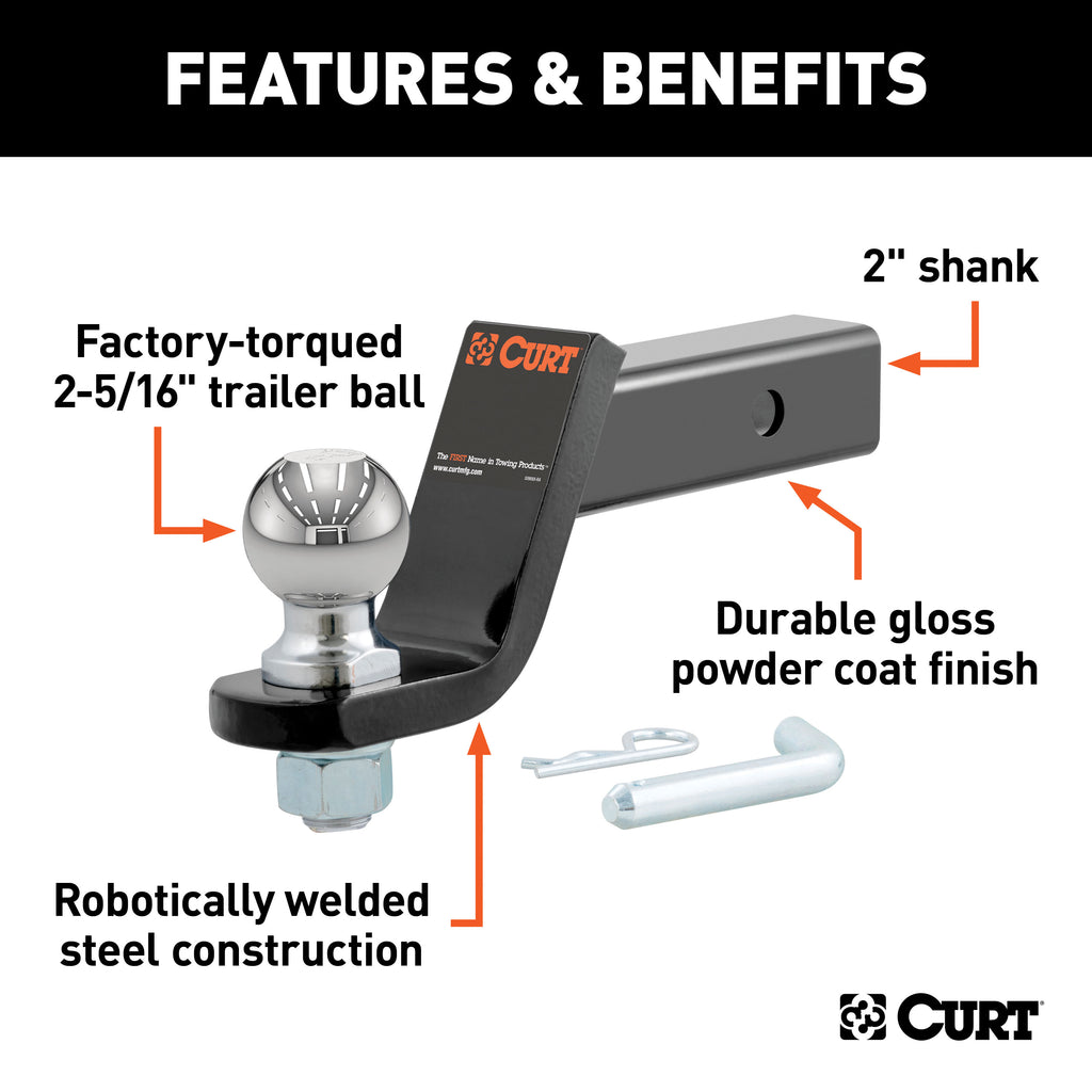 CURT 45042 Loaded Ball Mount with 2-5/16" Ball (2" Shank, 7,500 lbs., 4" Drop)