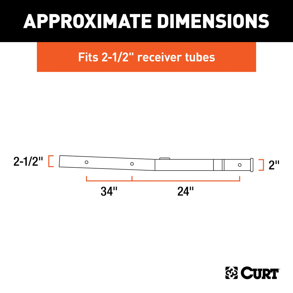 CURT 45048 Receiver Tube Adapter (2-1/2" to 2" Shank, 4,500 lbs. GTW, 34" Length)