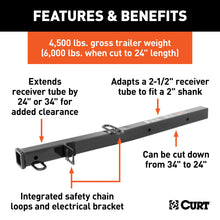 Load image into Gallery viewer, CURT 45048 Receiver Tube Adapter (2-1/2" to 2" Shank, 4,500 lbs. GTW, 34" Length)