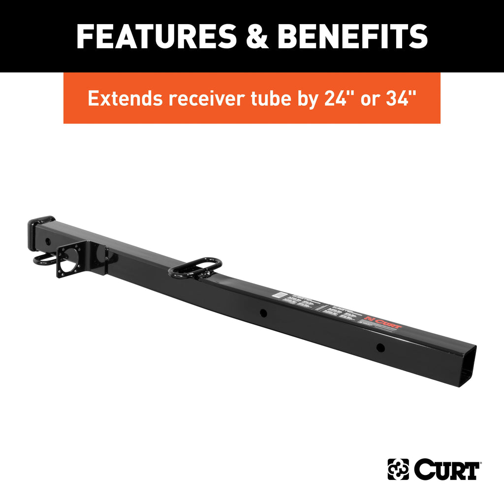 CURT 45048 Receiver Tube Adapter (2-1/2" to 2" Shank, 4,500 lbs. GTW, 34" Length)