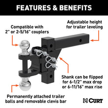 Load image into Gallery viewer, CURT 45049 Adjustable Multipurpose Ball Mount (2" Shank, 2" &amp; 2-5/16" Balls)