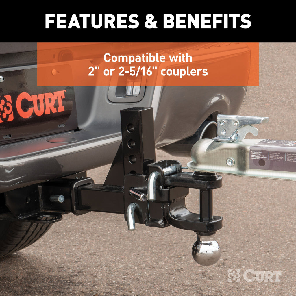 CURT 45049 Adjustable Multipurpose Ball Mount (2" Shank, 2" & 2-5/16" Balls)