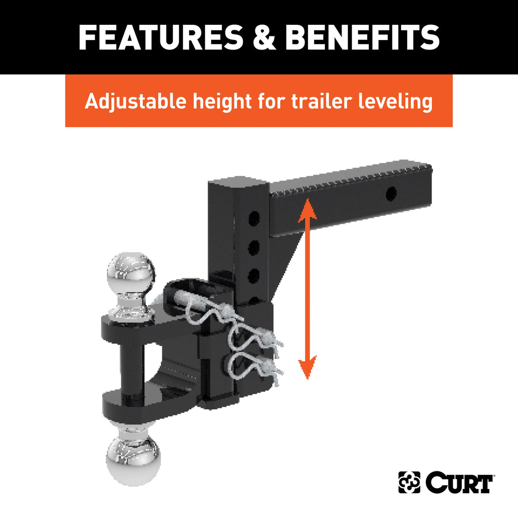 CURT 45049 Adjustable Multipurpose Ball Mount (2" Shank, 2" & 2-5/16" Balls)