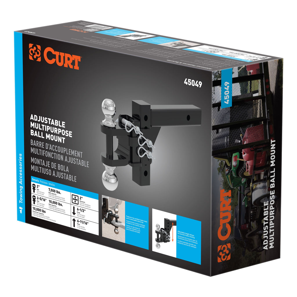 CURT 45049 Adjustable Multipurpose Ball Mount (2" Shank, 2" & 2-5/16" Balls)