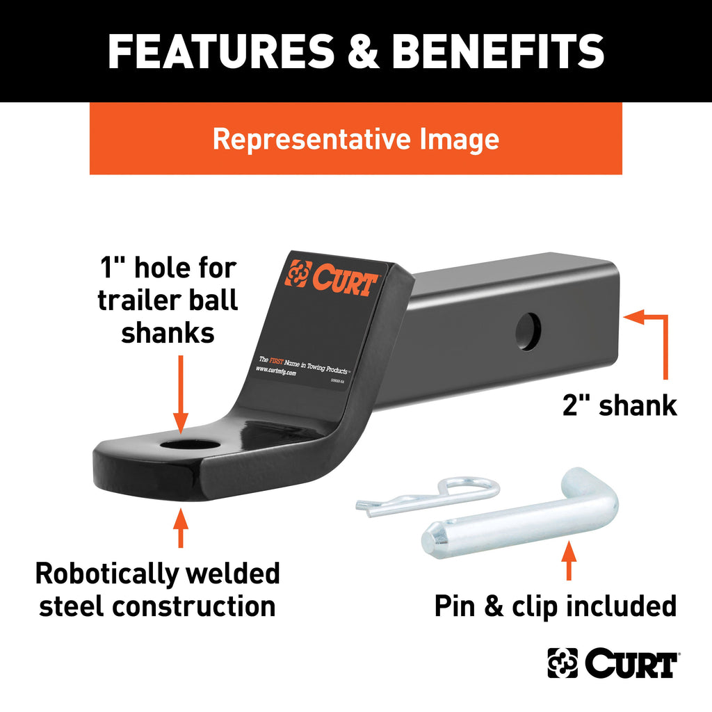 CURT 45052 Class 3 Ball Mount with Pin (2" Shank, 7,500 lbs., 4" Drop, 8-1/4" Long, in Box)