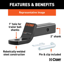 Load image into Gallery viewer, CURT 45052 Class 3 Ball Mount with Pin (2" Shank, 7,500 lbs., 4" Drop, 8-1/4" Long, in Box)