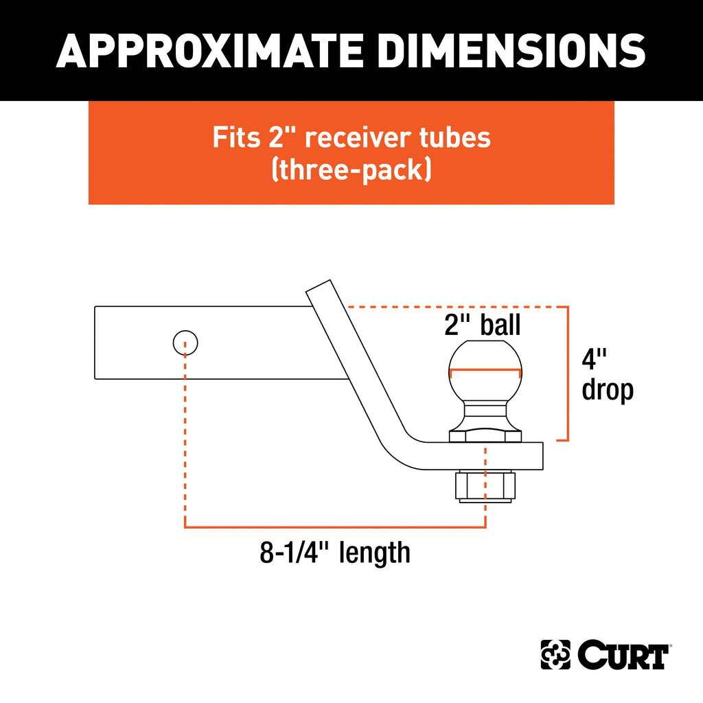 CURT 45057 Loaded Ball Mounts with 2" Balls (2" Shank, 7,500 lbs., 4" Drop, 3-Pack)