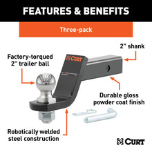 Load image into Gallery viewer, CURT 45057 Loaded Ball Mounts with 2" Balls (2" Shank, 7,500 lbs., 4" Drop, 3-Pack)